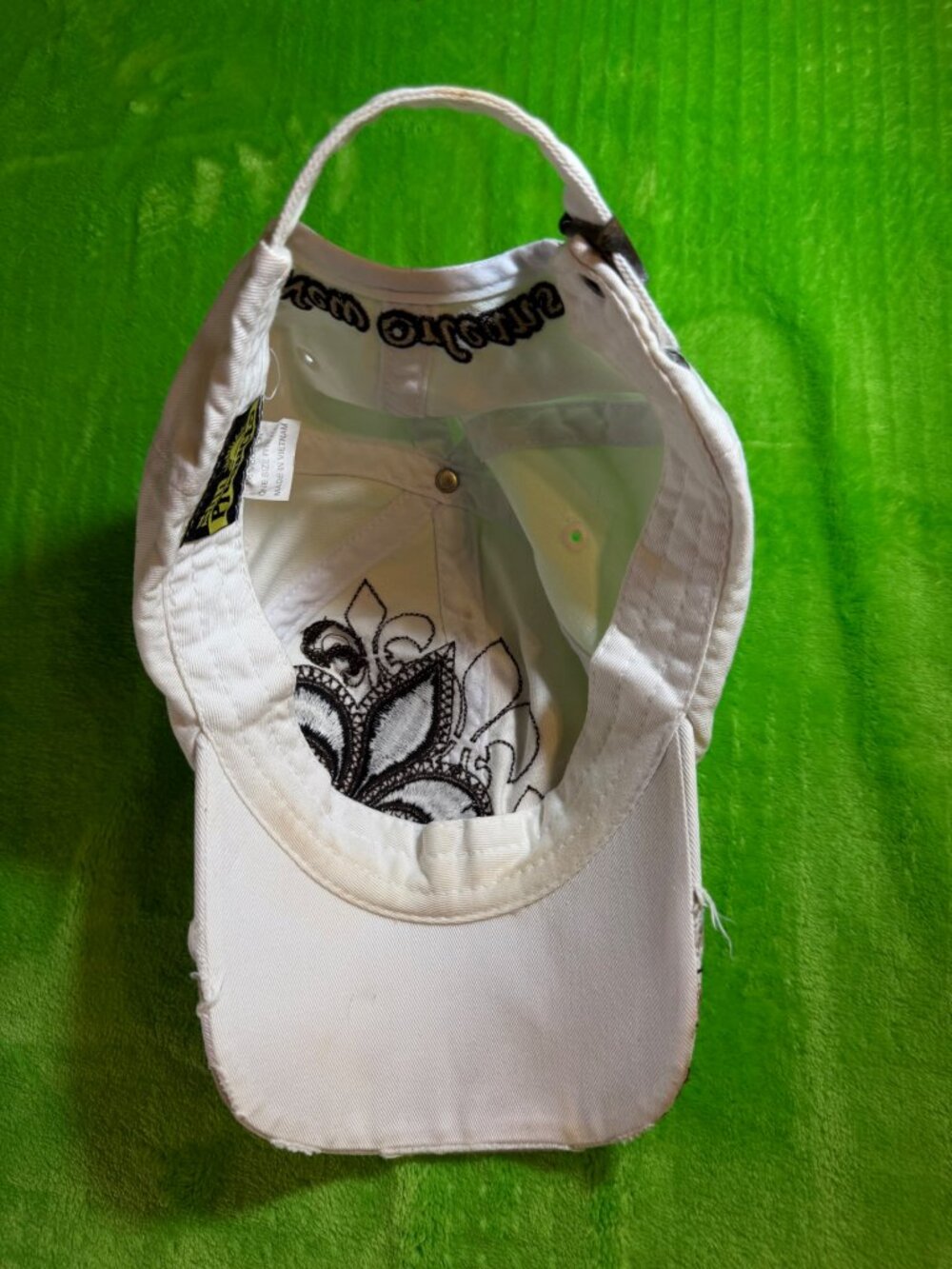 Embellished Fleur-de-Lis White Cap with Rhinestones - Picture 5 of 8